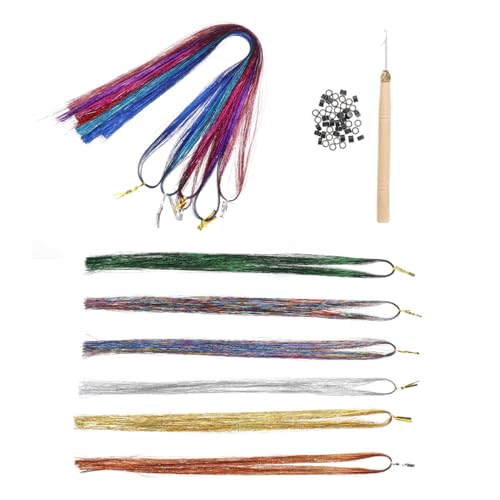 CLISPEED 1 Satz Bunte Haarsträhnen Set Farben Hair Tinsel mit Silikon Buckeln und Häkelnadel für Kreative Frisuren für Partys Cosplay und Fotoshootings von CLISPEED