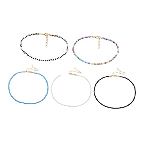 CLISPEED Schwarze Damenhalskette Mit Reisperlen Einfache Schlüsselbeinkette Halskettenschmuck Für Frauen Und Mädchen Kreative Individuelle Charakterperlenkette von CLISPEED