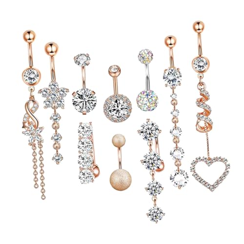 CLISPEED 10 Stück Teiliges Bauchnabelpiercing Set Piercing Kugel Design Modisch und Langlebiger Körperschmuck für Damen und Herren Sicherer und Hautfreundlicher Nabelring in Roségold von CLISPEED