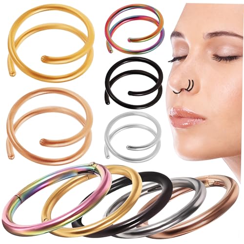CLISPEED 10 Stück Teiliges Nasenringe aus Edelstahl Spiralförmige und Runde Designs Hautfreundlich Schmerzfrei Modischer Nasenschmuck für Damen Bequemes Tragen bei Alltag und Festen von CLISPEED