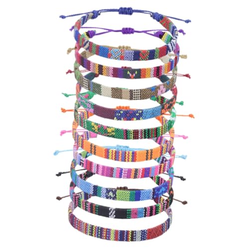 CLISPEED 10 Stück Teiliges Verstellbare Ethnische Baumwoll Armbänder Handgewebte Boho Freundschaftsarmbänder mit Retro Muster Leichte Sommer Wickelarmbänder für Damen und Strandaktivitäten von CLISPEED