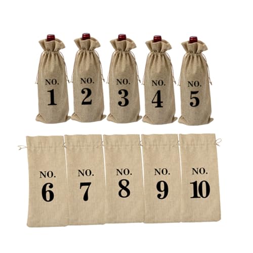 CLISPEED 10 Stück Teiliges Weintaschen aus Vintage Leinen mit Zahlen Wiederverwendbare Flaschentaschen für Hochzeitsdeko Party Geschenkverpackung Passend für Weinflaschen und Dosen von CLISPEED