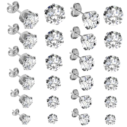 CLISPEED 12 Paare Ohrstecker für Damen Silberfarbene Ohrstecker mit Funkelnden Zirkonia Kleine Ohrhänger in Verschiedenen Klassisches Schmuckset für Alltag und von CLISPEED