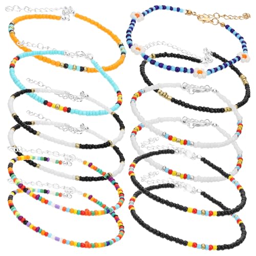 CLISPEED 12 Stck Bunte Perlen Fußkettchen Teiliges für Damen Farbenfrohes Schmuckstück für Strandpartys Festivals und Alltag Langlebig und Farbecht für von CLISPEED