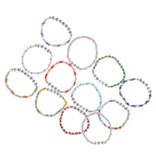 CLISPEED 12 Stck Teiliges Mädchen Armband aus Leuchtenden Buchstabenperlen Leichte Langlebige Handgefertigte Schmuckstücke Farbenfrohe Perlenarmbänder für Geburtstage und Partys Bequemer von CLISPEED