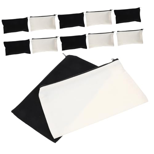 CLISPEED 12 Stück Teiliges Canvas Heat Transfer Große Kapazität DIY Kulturbeutel und Federmäppchen Bedruckbare Leinwandtaschen für Kosmetik Reise und Schreibwaren Naturfarben Schwarz von CLISPEED