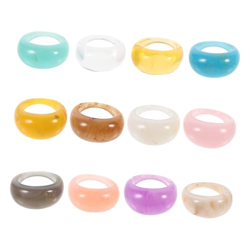 CLISPEED 12 Stück Teiliges Retro Resin Ringe Damen Chunky Schmuck mit Diamantoptik Bunte Geometrische Finger Ringe Modisches Schmuckset für Frauen und Freundinnen von CLISPEED