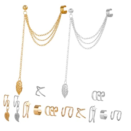 CLISPEED 14 Stück Teiliges Ohrclips Damen Ohrmanschetten aus Langlebiger Legierung Piercing Modisch und Wiederverwendbar Geeignet für Frauen und Mädchen Ohrklemme Design in Gold und Silber CLISPEED 14 Stück Teiliges Ohrclips Damen Ohrmanschetten aus Langlebiger Legierung Piercing Modisch und Wiederverwendbar Geeignet für Frauen und Mädchen Ohrklemme Design in Gold und Silber von CLISPEED