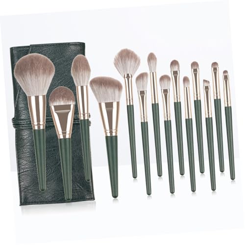 CLISPEED 14 Stück Teiliges Professionelles Make Up Pinselset mit Grünem Holzgriff Dichter Borsten für Foundation und Puder Inklusive Aufbewahrungstasche für Frauen und Tägliche Anwendung von CLISPEED