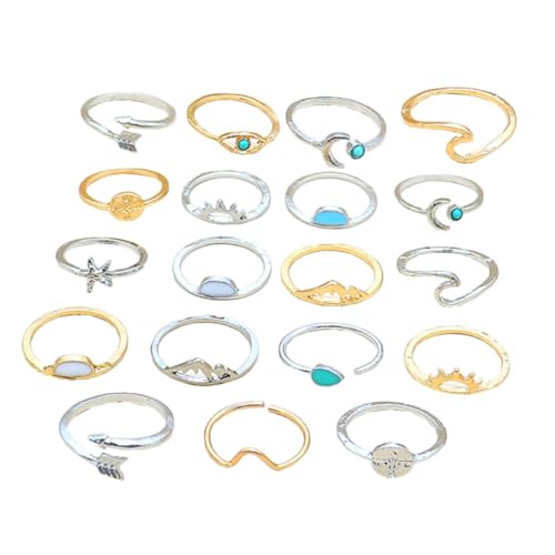 CLISPEED 19 Stück Teiliges Türkisfarbenes Schmuck Damen Offene Verstellbare Fingerringe aus Metall Vintage Stil Komfortabler Langzeittragbarer Modeschmuck von CLISPEED