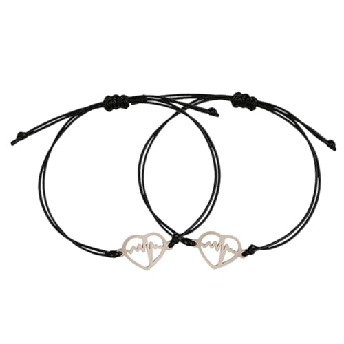 CLISPEED Herz Armband Mit Elektrokardiogramm Charms Geflochtenes Armband Für Frauen Stilvolles Freundschafts Partnerarmband Perfektes Für Teenager Und Freundinnen von CLISPEED