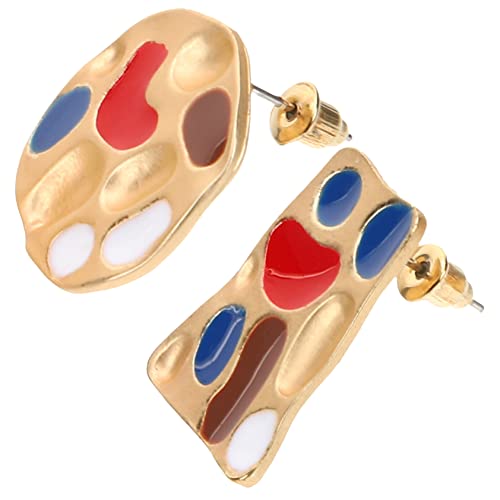 CLISPEED 1Paar Asymmetrische Ohrringe für Künstlerinnen Einzigartige Goldene Farbpalette Ohrstecker für Kreative Frauen Teenager für Partys von CLISPEED