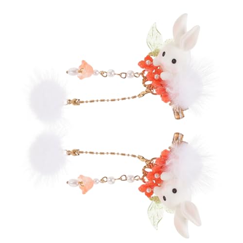 CLISPEED 1paar Süße Vintage Häschen Haarspangen Mit Pompons Und Quasten Für Ostern Niedliche Haaraccessoires Für Mädchen Für Schule Feiern Und von CLISPEED