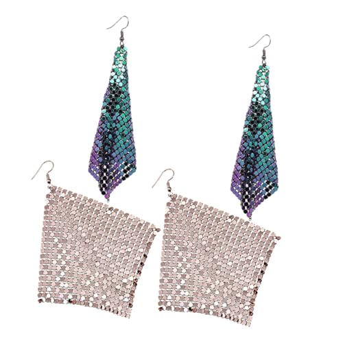 CLISPEED 2 Paar Leichte Quasten Ohrringe für Damen Lange Geometrische Ohrhänger aus Robustem Aluminium Funkelnde Sequin details Moderne Quadratische Form Vielseitig Kombinierbar für Alltag von CLISPEED