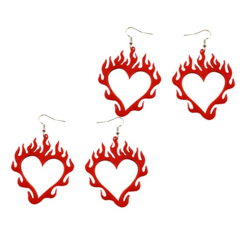 CLISPEED 2paare -flammen-ohrhänger Für Damen Ausgehöhlte Herzförmige Funkenohrringe Rot von CLISPEED
