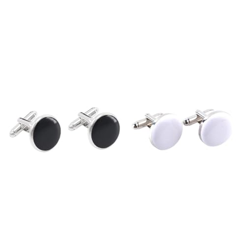 CLISPEED 2 Paare Herren Manschettenknöpfe Legierung Runde Cufflinks Schwarz und Weiß für Hemden Accessoire für Formelle Anlässe und Hochzeiten von CLISPEED