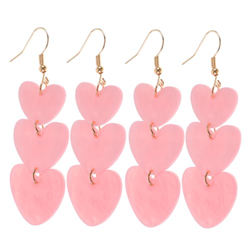 CLISPEED 2 Paare Herz Ohrringe Baumelndes Design Valentinstag Schmuck Damen Modeschmuck Rosa Anhänger Elegant Alltag und Anlass von CLISPEED