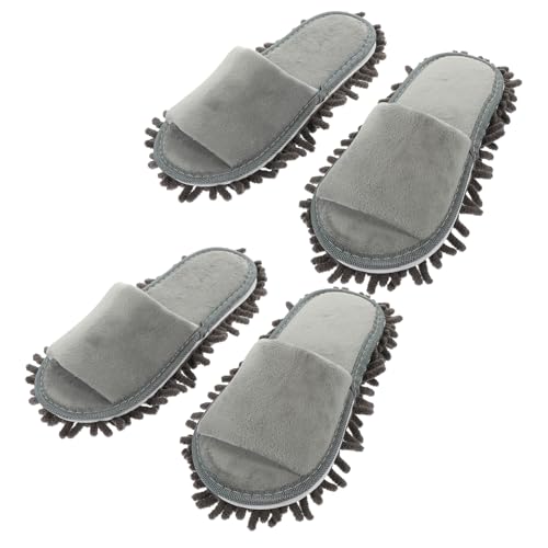 CLISPEED 2 Paare Wischmopp Slipper aus Chenille Waschbare Bodenwischer Hausschuhe mit Staubabsorption Weiche Mop Überzüge für Zuhause Graue Reinigungssocken für Einfache Fußbodenpflege von CLISPEED