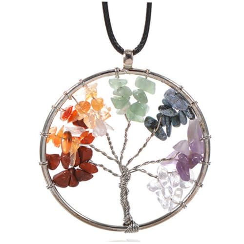 CLISPEED 2 STÜCK Lebensbaum Halskette Damen mit Bunten Natursteinen Modischer Schmuckanhänger Heilende Wirkung Geschenkidee für Frauen und Freundinnen Natürliche Farbvielfalt von CLISPEED