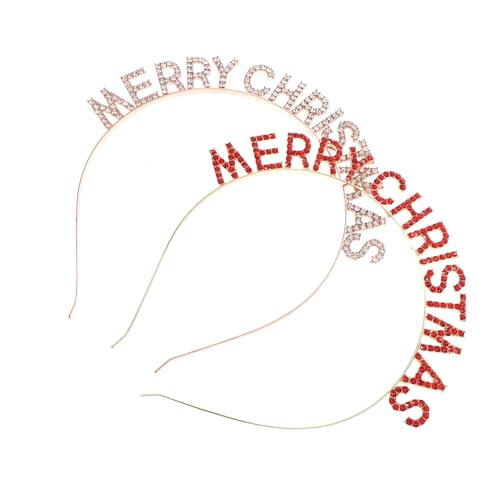CLISPEED 2 STÜCK Strass Haarband Merry Christmas Weihnachts Haarschmuck Leichte Buchstaben Haarreifen in Rot und Roségold für Damen Party und Festliche Anlässe von CLISPEED