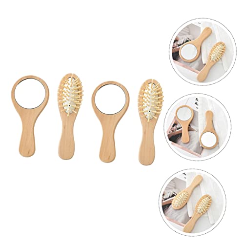 CLISPEED 2 Sätze Holz Haarbürste und Kosmetikspiegel Set Tragbar Leicht mit Klarem Hochauflösendem Spiegel Handliche Mini Frisierbürste für Damen und Herren für Reisen und Alltag von CLISPEED