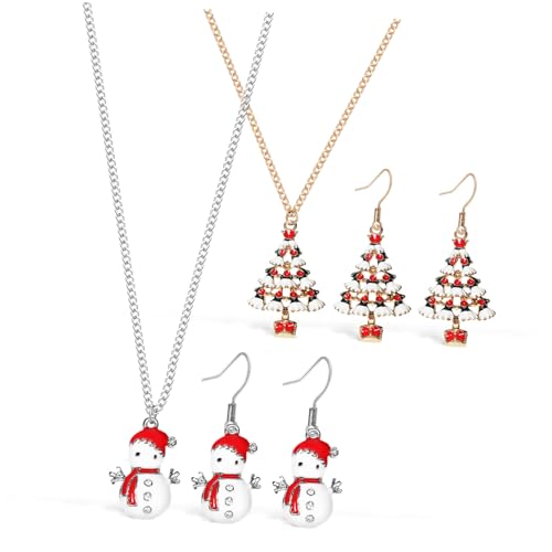 CLISPEED 2 Satz Weihnachtsschmuck Set Ohrringe und Halskette Teilig mit Schneemann und Tannenbaum Design Leichte Filigrane Ohrstecker und Halskette Eleganter Festtags Schmuck für Damen CLISPEED 2 Satz Weihnachtsschmuck Set Ohrringe und Halskette Teilig mit Schneemann und Tannenbaum Design Leichte Filigrane Ohrstecker und Halskette Eleganter Festtags Schmuck für Damen von CLISPEED