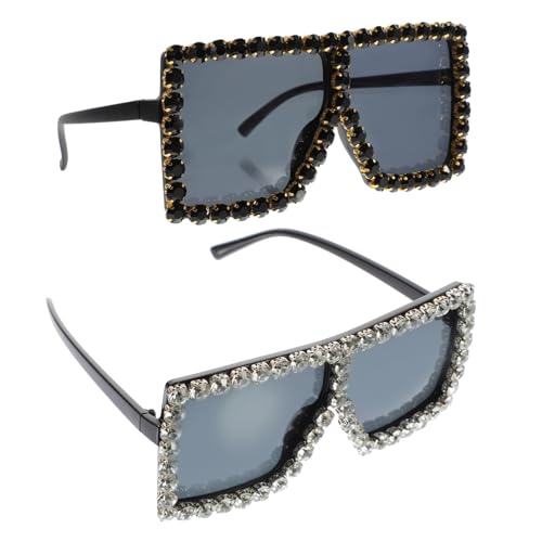 CLISPEED 2 Stck. Quadratische Damen-sonnenbrillen mit Strassverzierung Leichte Partybrillen im Einzigartigen Design Modisch und Robust für Festivals Urlaub Fotoshootings und Alltag von CLISPEED