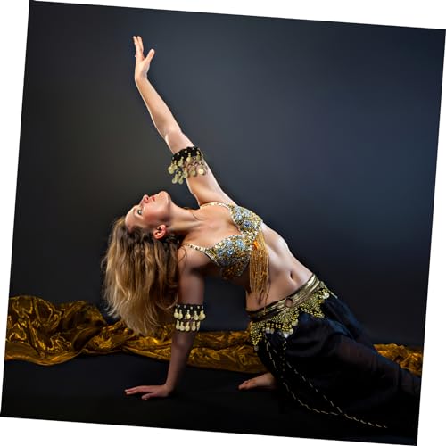 CLISPEED 2 Stück Bauchtanz Fußkettchen mit Münzanhängern Verstellbare Knöchelarmbänder für Damen Schwarzer Schmuck für Bauchtanz Party Hochzeit und Karneval Attraktives Tanz Accessoire von CLISPEED