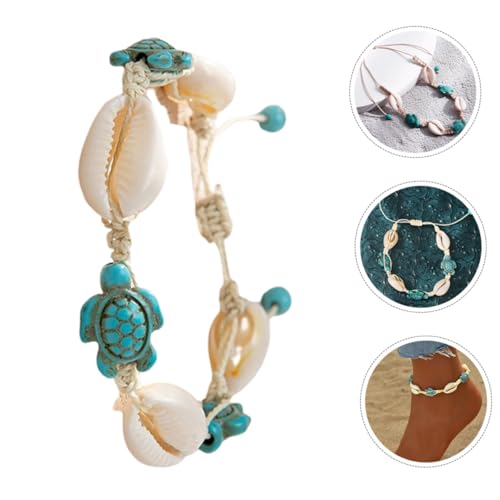 CLISPEED 2 Stück Boho Muschelarmband Teilig mit Schildkröten Anhänger Strand Fußkettchen Sommer Schmuck Naturinspiriert Verstellbar für Urlaub und Strandmode von CLISPEED