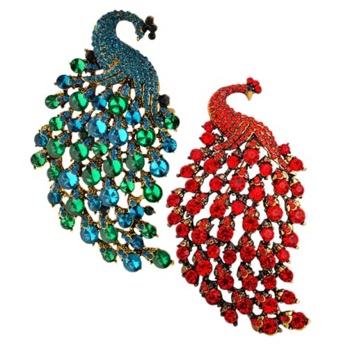 CLISPEED 2 Stück Broschen Strass Pfau Anstecknadeln für Damen Schmuckaccessoires Geschenkidee für Kleidung Schal Kleid Elegant und Auffällig von CLISPEED