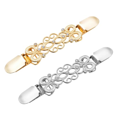 CLISPEED 2 Stück Cardigan Clips mit Strass Vielseitige Broschen für Damen Schmückende Verschlüsse für Pullover Strickjacken Schals und Blusen Praktische Kleidungsschließe in Gold und von CLISPEED