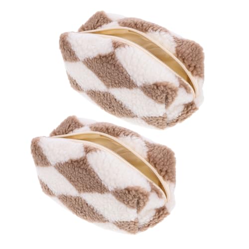 CLISPEED 2 Stück Flauschige Kosmetiktasche Kariert Große Kapazität Langlebig Pflegeleicht Reise Make up Organizer Damen Toilettenartikel Aufbewahrungstasche von CLISPEED