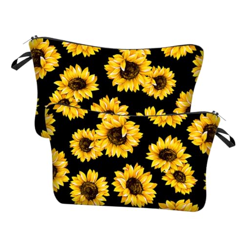 CLISPEED 2 Stück Gelbe Sonnenblumen Kosmetiktasche Teiliges mit Reißverschluss Tragbare Make Up Tasche aus Langlebigem Polyester Vielseitig für Reisen und Alltag für Damen von CLISPEED