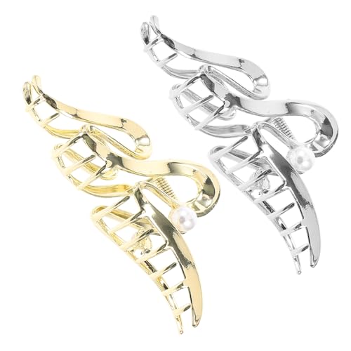 CLISPEED 2 Stück Große Metall Haarklammern für Dickes Haar Wellenförmige Haarspangen mit Perlen Stilvolle Haarkralle für Volumen und Styling Langlebig Modisch für Frauen Silber und Gold von CLISPEED