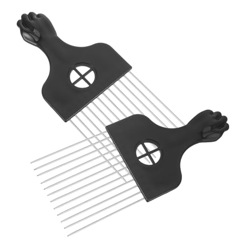 CLISPEED 2 Stück Hochwertiger Stahlhaar Pick mit Bernsteinhandgriff Grobzinkiger Afro Kamm für Männer Ergonomisch Geformt zum Anheben und Stylen von Dickem Lockigem Haar Fördert von CLISPEED