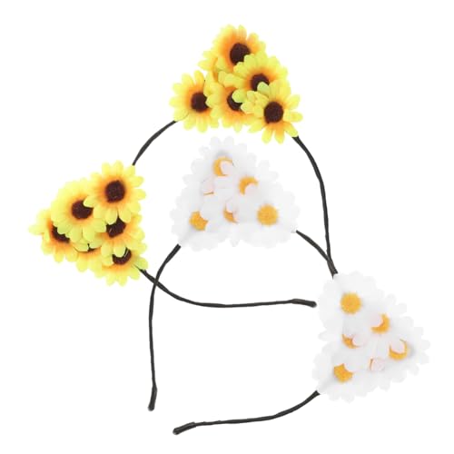 CLISPEED 2 Stück Katzenohren Haarreif mit Blumen Damen Haarschmuck für Partys Feiertage Fotografie Requisiten Gelb und Weiß Leicht Sicher für Geburtstagsfeiern und Besondere Anlässe von CLISPEED