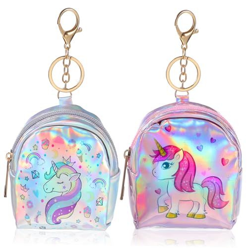 CLISPEED 2 Stück Kleine Einhorn Münzbörse aus PU Material mit Reißverschluss Schlüsselring und Karabiner Süßes Damen Portemonnaie mit Einhornmotiv Geeignet für Alltag Reisen und Mädchen von CLISPEED