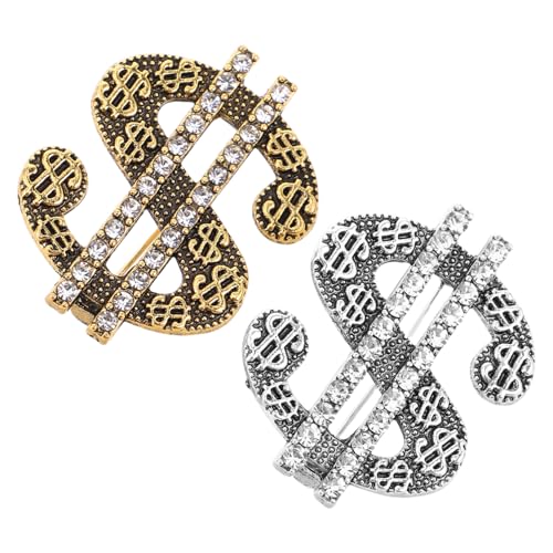 CLISPEED 2 Stück Kreative Dollarzeichen Broschen Legiertem Material Accessoires für Männer für Anzüge Lässige Outfits und Besondere Anlässe von CLISPEED