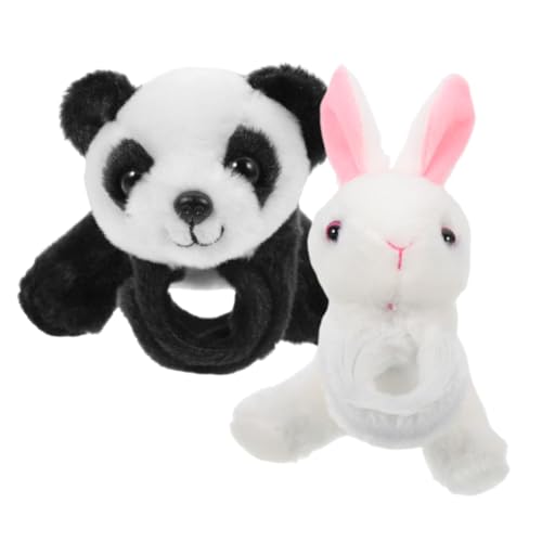 CLISPEED 2 Stück Kuscheliges Slap Armband mit Niedlichen Tiermotiven Hase und Panda Weiches Plüschmaterial Sicher und Bequem für Dschungel Motto Geburtstagsfeiern und Kinderspiele von CLISPEED