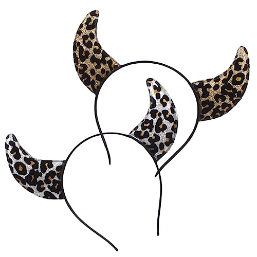 CLISPEED 2 Stück Leopardenmuster Stirnband Teiliges Damen Ox Horn Haarreif mit Kreativem Horndesign Leichtes Langlebiges Party Cosplay Zubehör für Halloween Karneval Weihnachten von CLISPEED