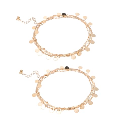 CLISPEED 2 Stück Metallic Multi layer Fußkettchen für Damen Frische Kreative Knöchelketten Strand Schmuck Modisch und Vielseitig für Alltag Party Strand und Shopping von CLISPEED