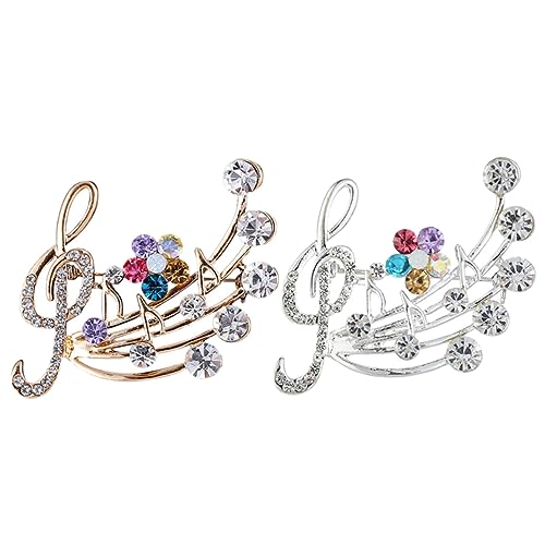 CLISPEED 2 Stück Musiknoten Broschen Teilig Damen Anstecknadeln Modisch Glänzend Elegant Schmuck für Kleidung Abendkleid Accessoire für Musikliebhaber von CLISPEED