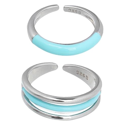CLISPEED 2 Stück Offene Verstellbare Ringe für Damen aus Silber Schlichtes Design mit Blauem Linienmuster Modischer Schmuck für Muttertag und Valentinstag Eleganter Statement Ring von CLISPEED