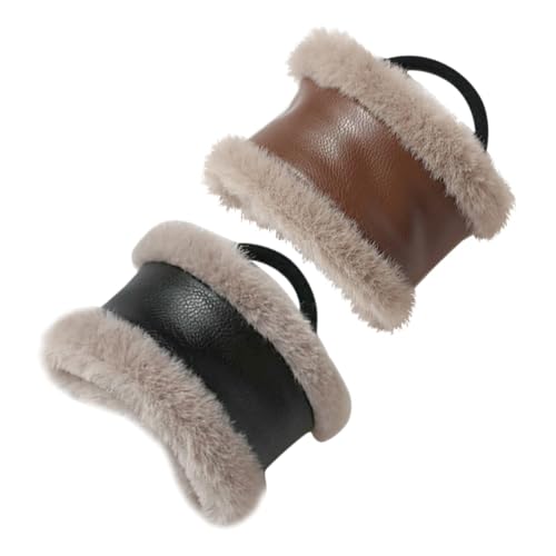 CLISPEED 2 Stück PU Leder Haargummis Vintage Scrunchies für Damen Elastische Ponytail Halter Flauschige Haarbänder in Braun und Schwarz Haarschmuck für Alltag und Party von CLISPEED