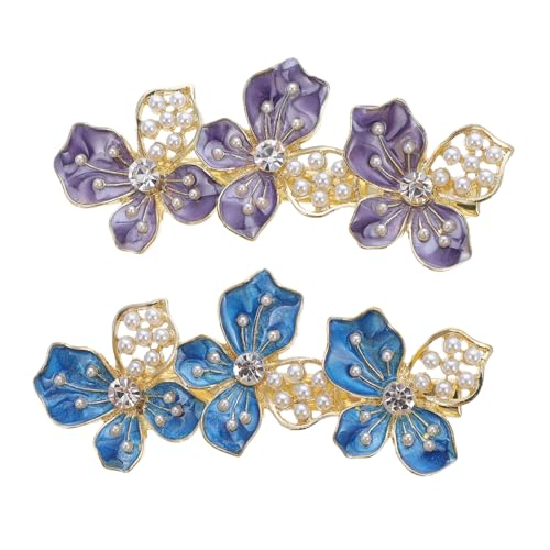 CLISPEED 2 Stück Perlen Haarklammer Französische Metall Haarspangen mit Filigraner Blütenoptik und Hohlem Design Zarte Seitenhaarspangen Hellblau für Damen Haarschmuck von CLISPEED