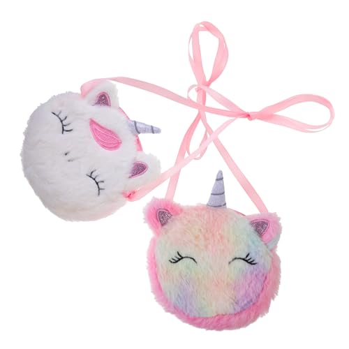 CLISPEED 2 Stück Plüsch Einhorn Umhängetasche Kleine Münzbörse Zipper Verschluss Leichte Outdoor Schultertasche Crossbody Bag Geschenkidee für Mädchen Kindergarten von CLISPEED