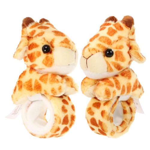 CLISPEED 2 Stück Plüsch Giraffen Slap Wristband Niedliches Tierarmband zum Umschlagen Dehnbares Kinderarmband für Dschungelgeburtstag Partydekoration Weiches Kuscheltier Design von CLISPEED