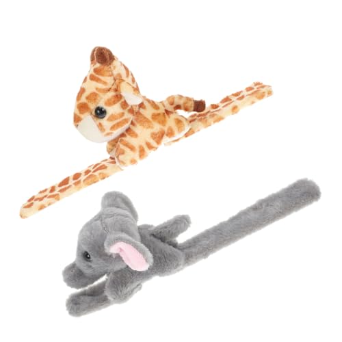 CLISPEED 2 Stück Plüsch Schnapparmband mit Giraffe und Elefant Weiche Kinderarmbänder aus Baumwoll PP Füllung Hautfreundlich und Leicht als und Partydeko für Kindergeburtstage von CLISPEED