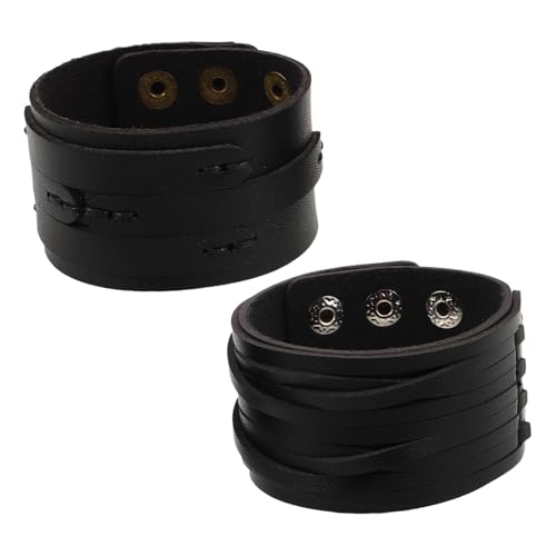 CLISPEED 2 Stück Punk Armband Herren Verstellbar Breites PU Lederarmband mit Nieten Veredelt Robuster Herren Cuff für Alltag und Party von CLISPEED