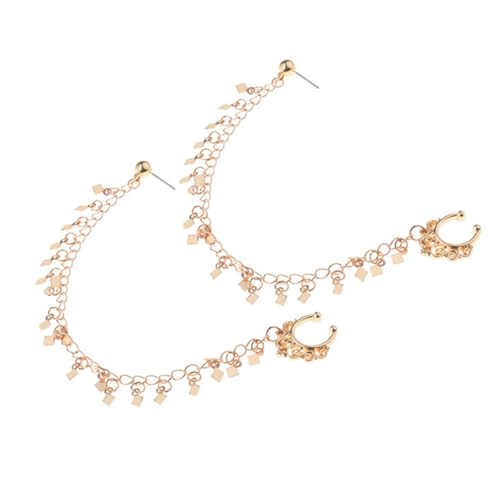 CLISPEED 2 Stück Punk Ohrstecker Geometrische Rhombus Ohr zu Nase Kette mit Quasten Goldener Nasenclip Schmuck für Party Hochzeit Alltag Einzigartiges Design von CLISPEED